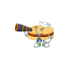 Brown alfajor in Sailor cartoon character design with binocular