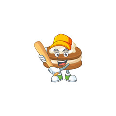 Cartoon design of white cream alfajor having baseball stick