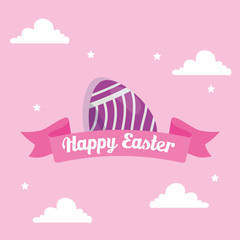 happy easter card with egg decorated and ribbon vector illustration design