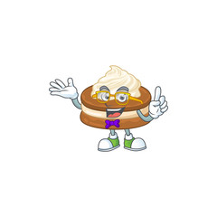 Super Funny white cream alfajor in nerd mascot design style