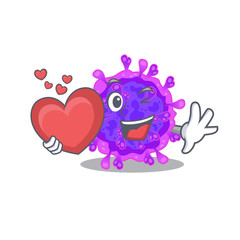 A romantic cartoon design of alpha coronavirus holding heart