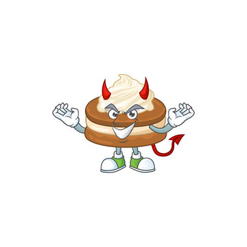 Cartoon picture of white cream alfajor in devil cartoon character design