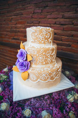 Beautiful wedding cake with a flowers