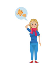 sick woman with fever symptoms of covid19