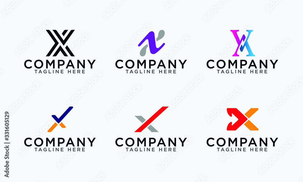 Sticker letter x logo set abstract vector letter x logo set template