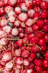 Frozen redcurrant. Healthy winter nutrition. Flat lay.