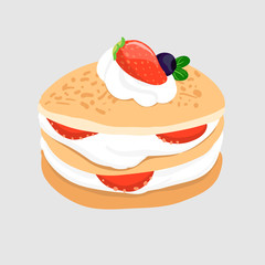 Pancake whipping cream and berries