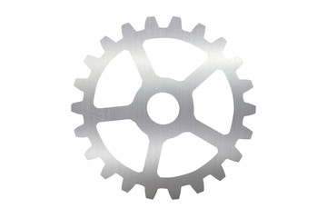 Industrial cog stainless steel on top-view, isolated on white background