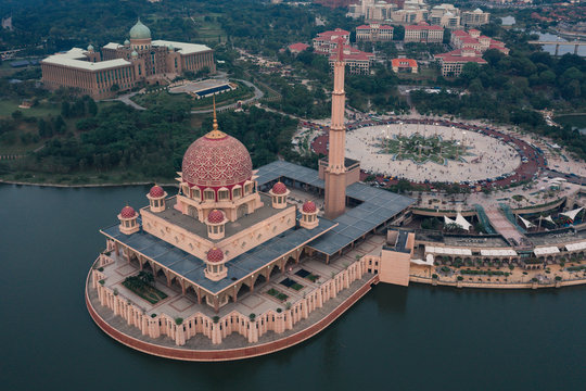 Drone Shot Of Mosque In Putrajaya