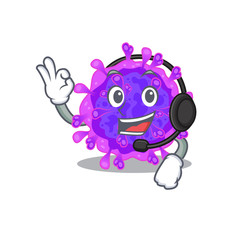 Charming alpha coronavirus cartoon character design wearing headphone