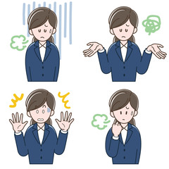 Woman in a suit with negative expression, Vector illustration set