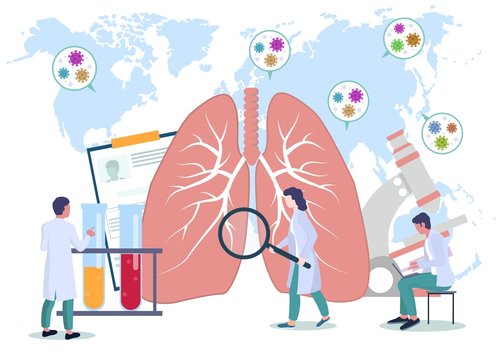 Respiratory lung disease medical checkup. Virus epidemic 2020 vector poster. Coronavirus disease prevention and awareness. Corona virus medical banner template. Lung x-ray test.