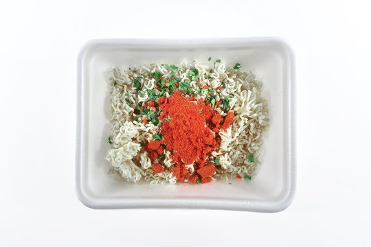 Doshirak fast food. Isolate on white background. Top view.