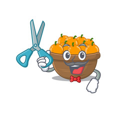 Cool Barber orange fruit basket mascot design style