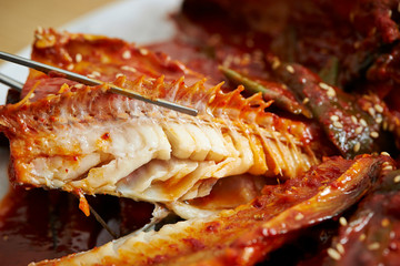 Korean spicy braised fish dish 
