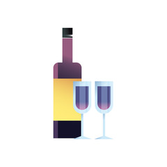 Isolated wine bottle and cups gradient style icon vector design