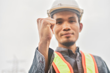 Obraz premium Engineer hard hat safety suit success project 