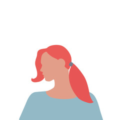 Portrait of a beautiful girl on the side. A young woman with red hair and white skin, without facial features. Avatar for social networks. Greeting card international women's day. Profile, silhouette.