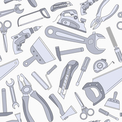 Work tool - Vector color background (seamless pattern) of hammer, wrench, screwdriver, pliers, spanner, drill, axe and knife for graphic design