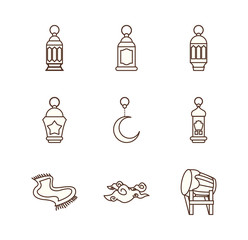 Ramadan line style icon set vector design