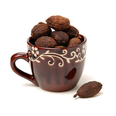 Black cardamom on a white background 