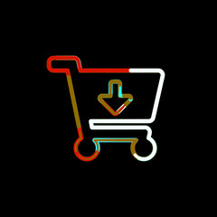 Symbol cart arrow down from multi-colored circles and stripes. Red, brown, blue, white