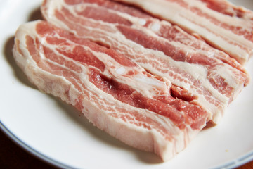 Fresh raw pork belly on plate
