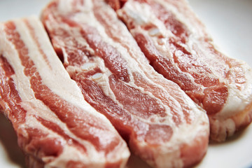 Fresh raw pork belly on plate