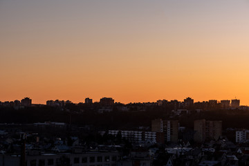 Sunrise above residential district in Kaunas
