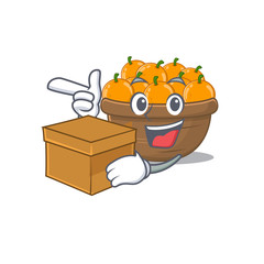 Orange fruit basket cartoon design style having a box