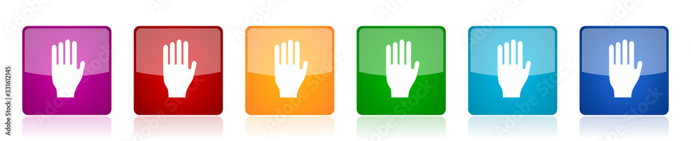 Leinwandbilder Stop icon set, colorful square glossy vector illustrations in 6 options for web design and mobile applications