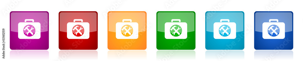 Poster Toolkit icon set, colorful square glossy vector illustrations in 6 options for web design and mobile applications