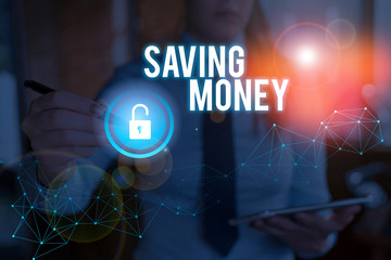 Conceptual hand writing showing Saving Money. Concept meaning putting money in an account in a bank...