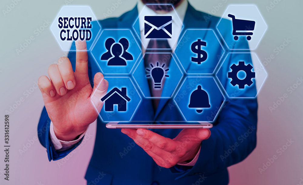 Poster handwriting text secure cloud. conceptual photo protect the stored information safe controlled techn