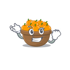 orange fruit basket cartoon character style with happy face