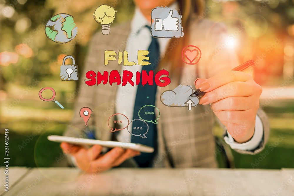 Poster conceptual hand writing showing file sharing. concept meaning transmit files from one computer to an
