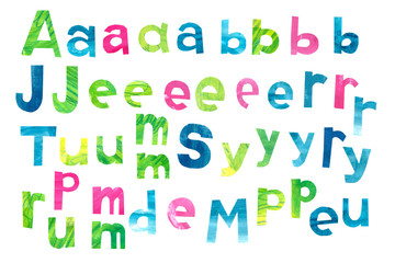 Lettering paper alphabet kids. Children's letters on a white background.