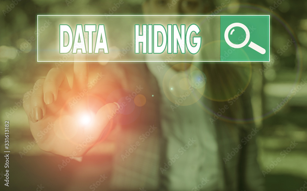Poster writing note showing data hiding. business concept for secretly embedding data in graphics images an