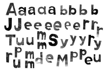 Lettering paper alphabet kids. Children's letters on a white background.