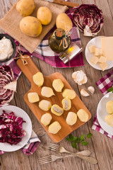 Potato gnocchi stuffed with radicchio and ricotta.