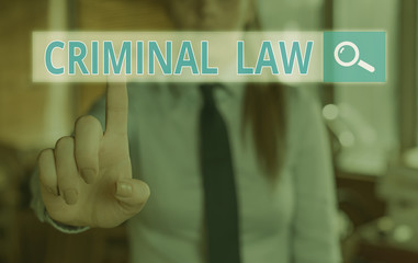 Conceptual hand writing showing Criminal Law. Concept meaning legal system which relates to punishing those commits crime
