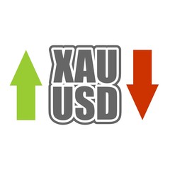 Financial market trading concept. Currency pair. Acronym XAU - gold metal. Acronym USD - United States Dollar.