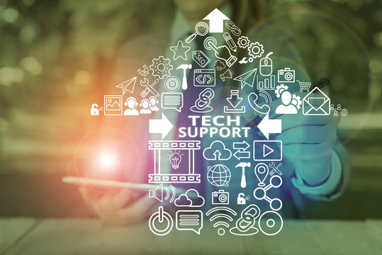 Writing note showing Tech Support. Business concept for advising and troubleshooting service provided by a manufacturer