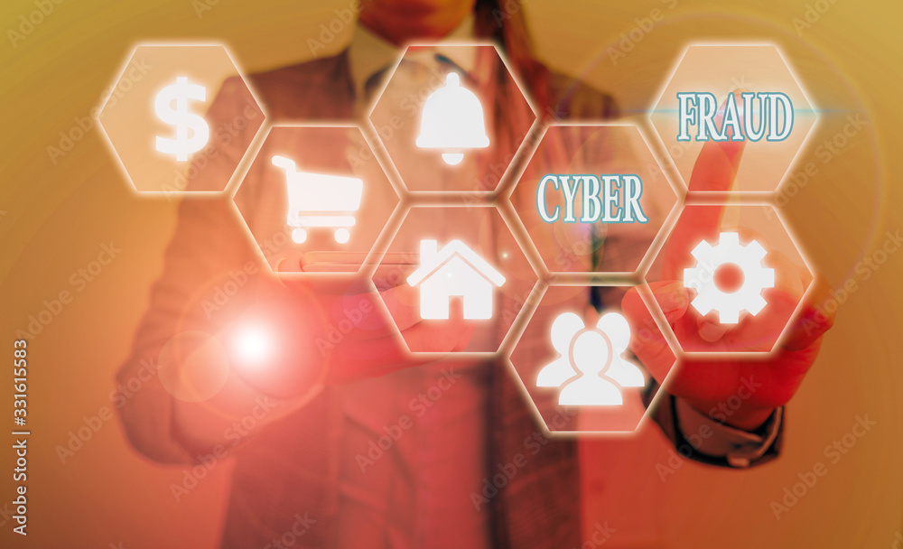 Poster handwriting text writing cyber fraud. conceptual photo any crime that is committed with the use of a