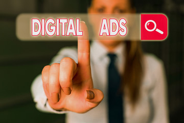 Word writing text Digital Ads. Business photo showcasing uses the Internet to deliver promotional...