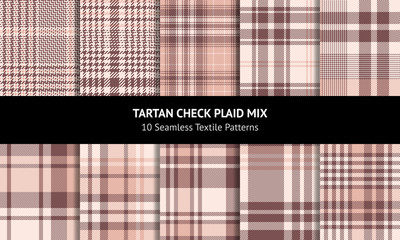 Plaid pattern set. Seamless pink and brown vector check plaid graphics for flannel shirt, blanket, throw, skirt, duvet cover, or other modern fabric design. - obrazy, fototapety, plakaty