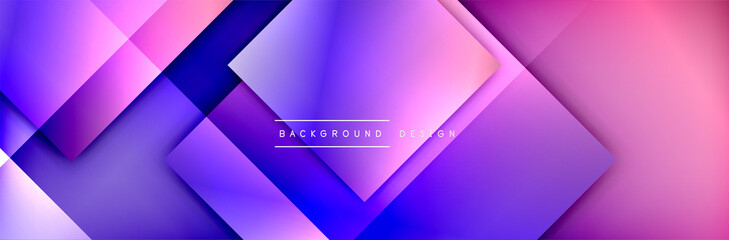 Fototapeta premium Square shapes composition geometric abstract background. 3D shadow effects and fluid gradients. Modern overlapping forms