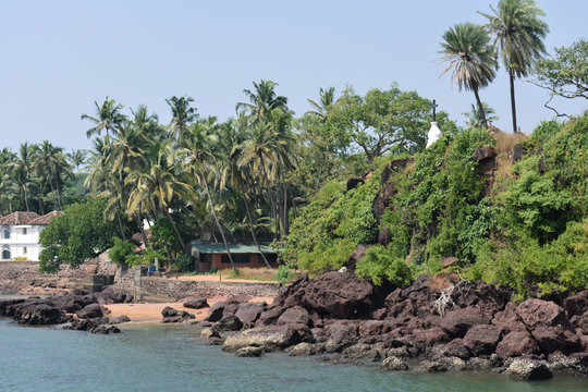 landscape image of Dona paula beach with greenery in Goa