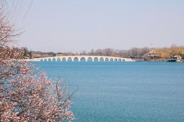 Seventeen-hole bridge in the Summer Palace in Beijing, China. Spring in Beijing Summer Palace