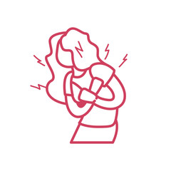 covid 19 concept of woman with chest pain icon, line style